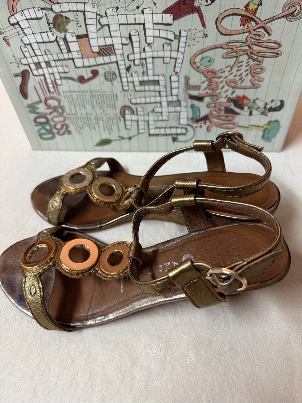 Jeffrey Campbell Metallic Bronze Women's Sandals with Decorative Circles